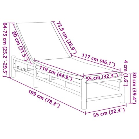 LEŻAK Z PODUSZKAMI 55X199X30CM BAMBUS
