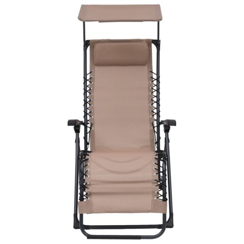 SKŁADANE KRZESŁO OGRODOWE NA BALKON TARAS Z DASZKIEM TAUPE