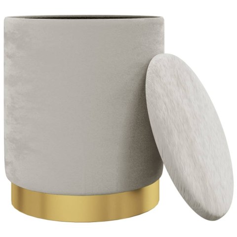 OKRĄGŁY STOŁEK ZE SCHOWKIEM JASNOSZARY OBITY AKSAMITEM