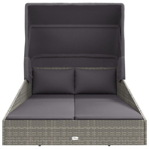 LEŻAK ZE SKŁADANYM DACHEM SZARY 200X114X128CM POLIRATTAN