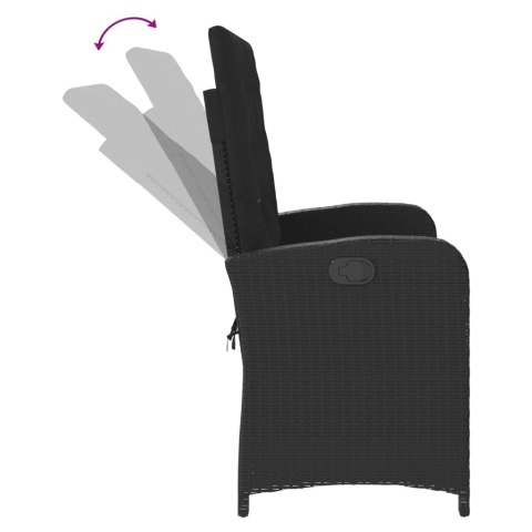 ROZKŁADANA ŁAWKA OGRODOWA Z PODUSZKAMI CZARNA POLIRATTAN