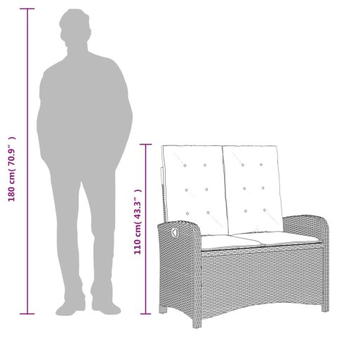 ROZKŁADANA ŁAWKA OGRODOWA Z PODUSZKAMI CZARNA POLIRATTAN