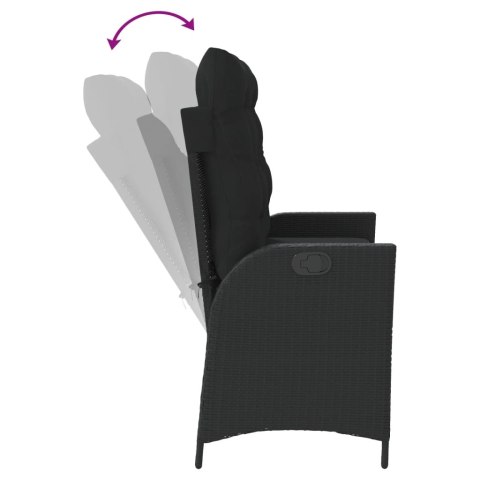 ROZKŁADANA ŁAWKA OGRODOWA Z PODUSZKAMI CZARNA POLIRATTAN