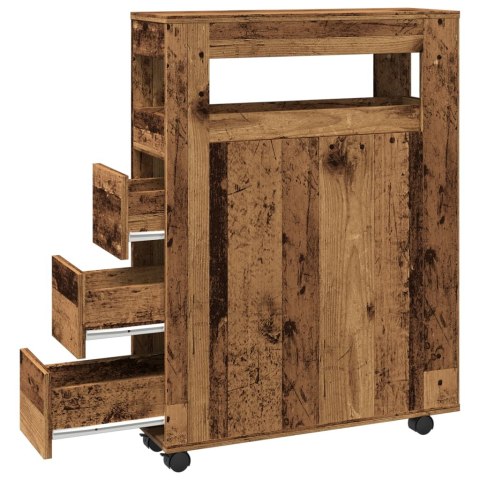 WĄSKA SZAFKA ŁAZIENKOWA NA KÓŁKACH STARE DREWNO