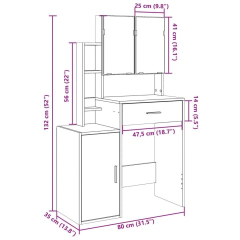 TOALETKA Z SZAFKĄ SZARY DĄB SONOMA 80X35X132CM