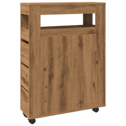 WĄSKA SZAFKA ŁAZIENKOWA NA KÓŁKACH DĄB ARTISIAN