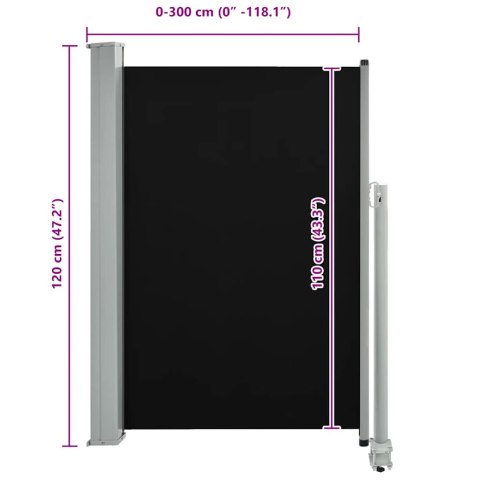 TARASOWA ZWIJANA MARKIZA BOCZNA 120X 300CM CZARNA