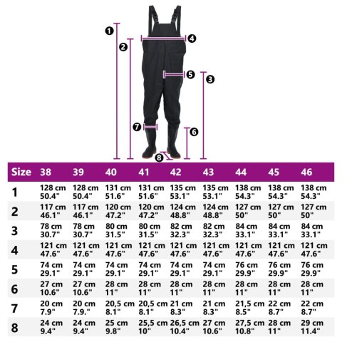 SPODNIOBUTY WĘDKARSKIE WYSOKIE CZARNE ROZMIAR 42
