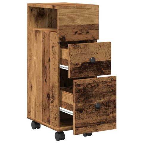 WĄSKA SZAFKA ŁAZIENKOWA NA KÓŁKACH STARE DREWNO