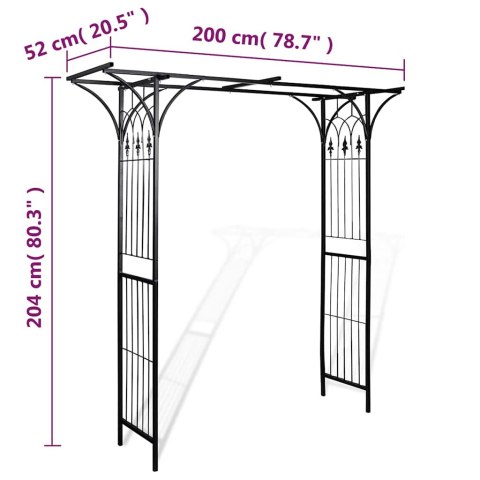 PERGOLA OGRODOWA 200X52X204CM ŻELAZNA CZARNA DO RÓŻ I PNĄCZY