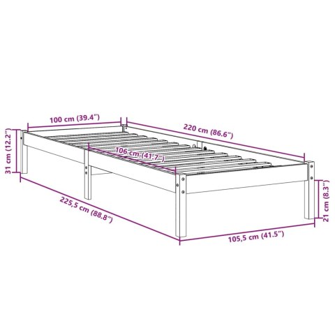 DŁUŻSZE ŁÓŻKO BEZ MATERACA 100X220CM LITE DREWNO SOSNOWE