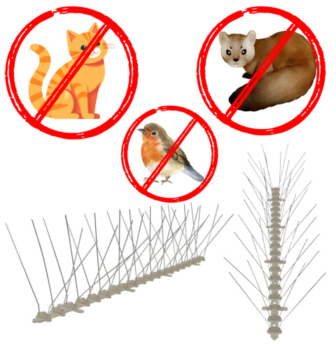 SZEROKIE GĘSTE KOLCE PRZECIW PTAKOM NA PTAKI 6 SZTUK DŁ. 50CM DŁ. CAŁK. 3M