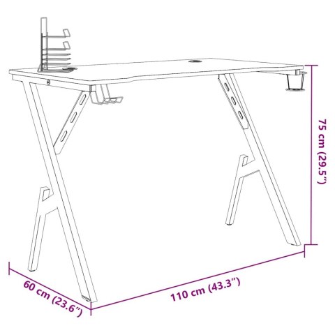 BIURKO DO GIER Z NOGAMI W KSZTAŁCIE Y CZARNE 110X60X75CM