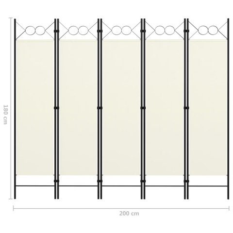 PARAWAN POKOJOWY 5-PANELOWY KREMOWY 200X180CM