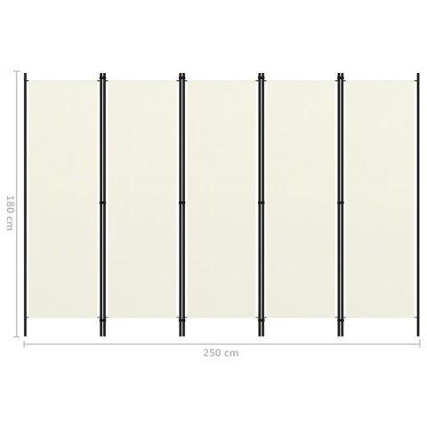 PARAWAN POKOJOWY 5-PANELOWY KREMOWY 250X180CM