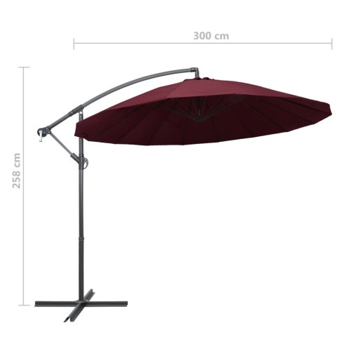 WISZĄCY PARASOL OGRODOWY BURGUND 3M SŁUPEK ALUMINIOWY