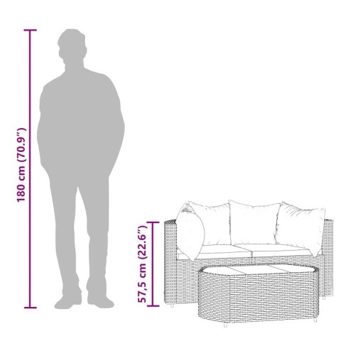 3-CZ. ZESTAW WYPOCZYNKOWY DO OGRODU PODUSZKI CZARNY RATTAN PE