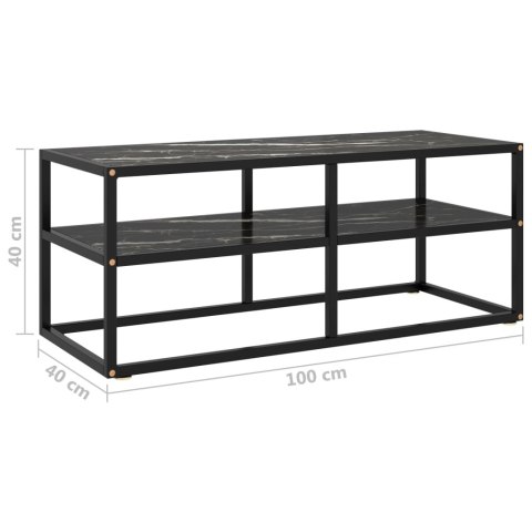 SZAFKA POD TELEWIZOR CZARNA Z MARMUROWYM SZKŁEM 100X40X40CM