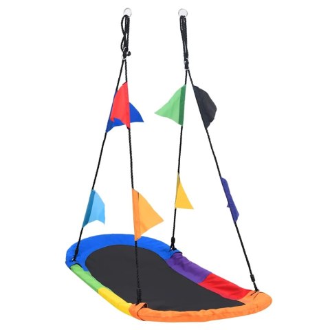 HUŚTAWKA GNIAZDO DLA DZIECI 165X70CM KOLOROWA Z FLAGAMI 150KG