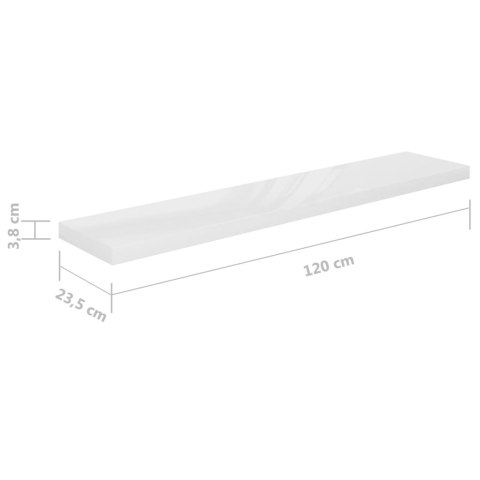 PÓŁKI ŚCIENNE 2 SZT. POŁYSK BIEL 120X23,5X3,8