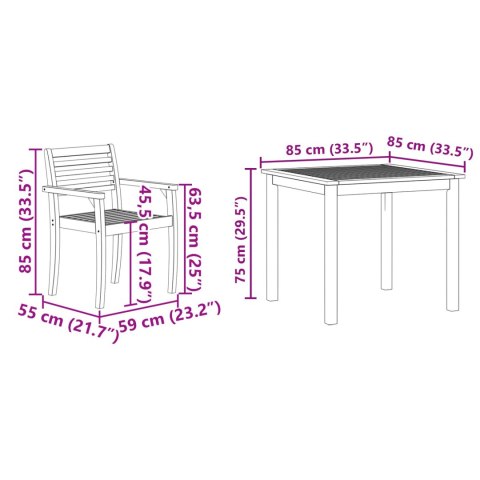 5-CZĘŚCIOWY ZESTAW JADALNIANY DO OGRODU Z LITEGO DREWNA AKACJOWEGO
