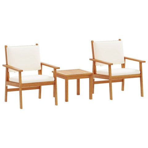 ZESTAW BISTRO DO OGRODU 3-CZĘŚCIOWY Z PODUSZKAMI Z LITEGO DREWNA AKACJOWEGO