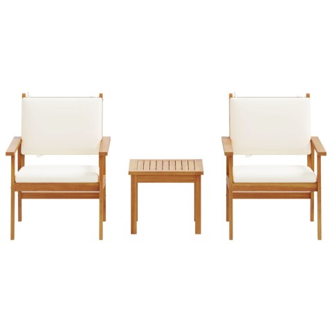 ZESTAW BISTRO DO OGRODU 3-CZĘŚCIOWY Z PODUSZKAMI Z LITEGO DREWNA AKACJOWEGO