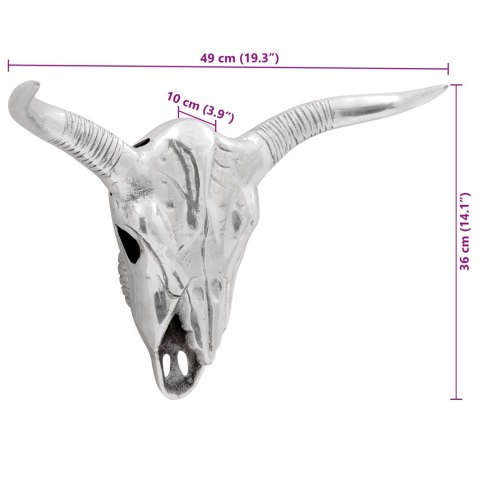 WISZĄCA CZASZKA BYKA SREBRNA 49X10X36CM ALUMINIUM