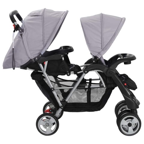 WÓZEK SPACEROWY DLA BLIŹNIĄT TANDEM SZARO-CZARNY