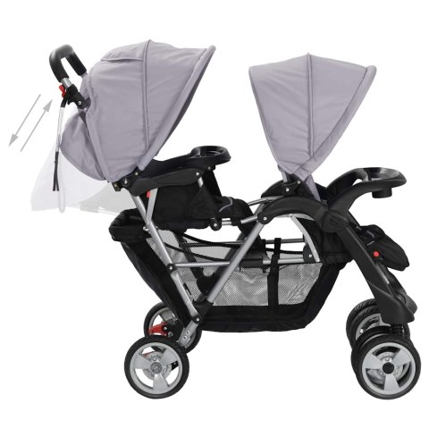 WÓZEK SPACEROWY DLA BLIŹNIĄT TANDEM SZARO-CZARNY