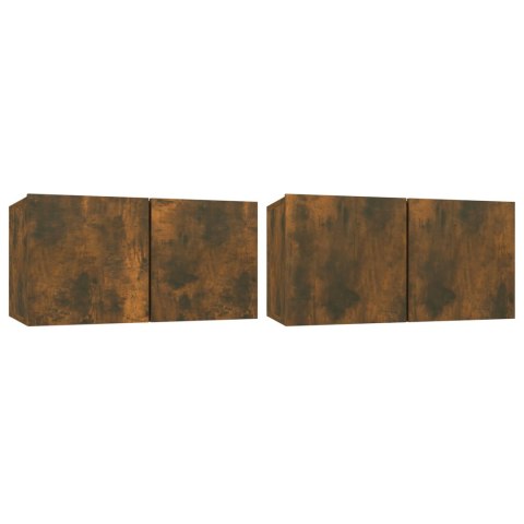 SZAFKI WISZĄCE POD TV 2 SZT. PRZYDYMIONY DĄB 60X30X30CM