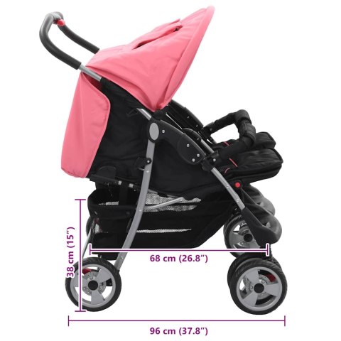 WÓZEK SPACEROWY DLA BLIŹNIAKÓW RÓŻOWO-CZARNY STAL