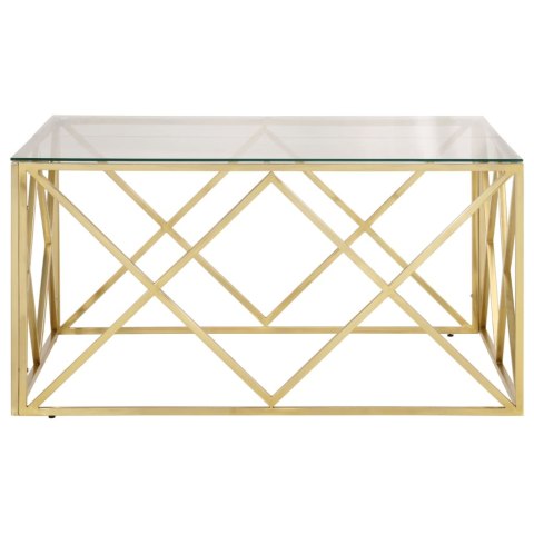 STOLIK KAWOWY ZŁOTY STAL NIERDZEWNA I SZKŁO HARTOWANE