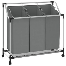 KOSZ NA PRANIE Z KÓŁKAMI 3 PRZEGRODY SZARY