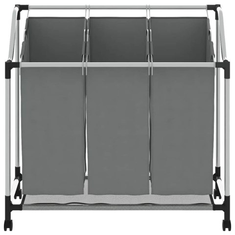 KOSZ NA PRANIE Z KÓŁKAMI 3 PRZEGRODY SZARY