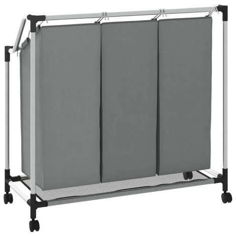 KOSZ NA PRANIE Z KÓŁKAMI 3 PRZEGRODY SZARY