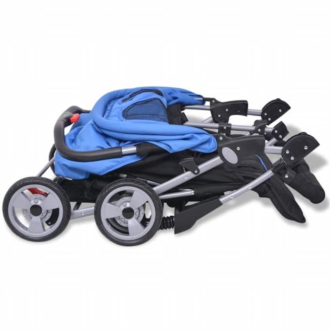 WÓZEK SPACEROWY DLA BLIŹNIAKÓW NIEBIESKI I CZARNY