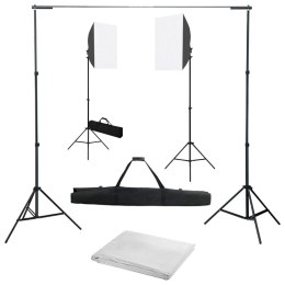 FOTOGRAFICZNY ZESTAW STUDYJNY Z LAMPAMI SOFTBOX I TŁEM
