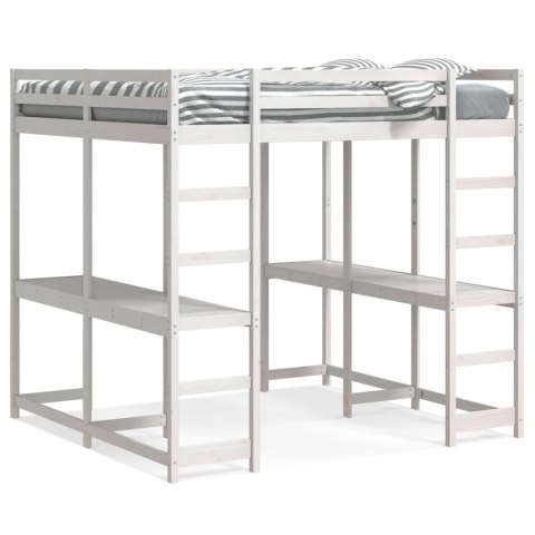 ŁÓŻKO NA ANTRESOLI Z BIURKIEM I DRABINKĄ BIAŁE 180X200CM