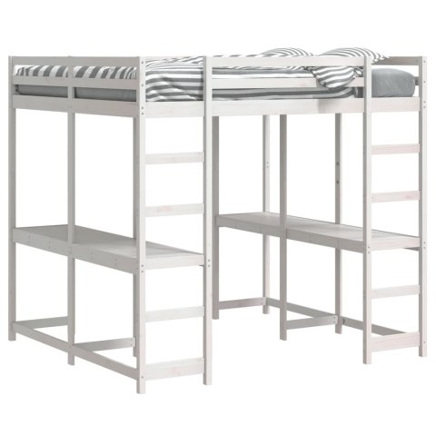 ŁÓŻKO NA ANTRESOLI Z BIURKIEM I DRABINKĄ BIAŁE 180X200CM