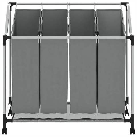 KOSZ NA PRANIE Z KÓŁKAMI 4 PRZEGRODY SZARY