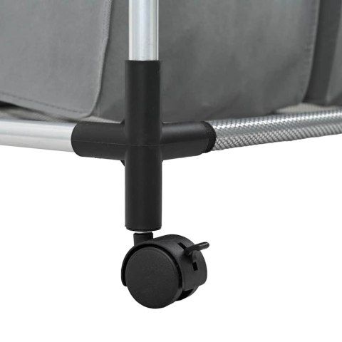 KOSZ NA PRANIE Z KÓŁKAMI 4 PRZEGRODY SZARY