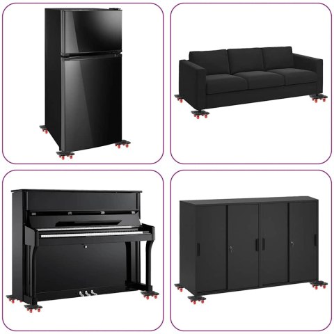 ROLKI MEBLOWE 4SZT. Z PODNOŚNIKIEM CZARNE 13,5X13,5X4,2CM 300KG