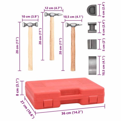 ZESTAW MŁOTKÓW I KOWADEŁEK DO USUWANIA WGNIECEŃ 7 CZĘŚCI
