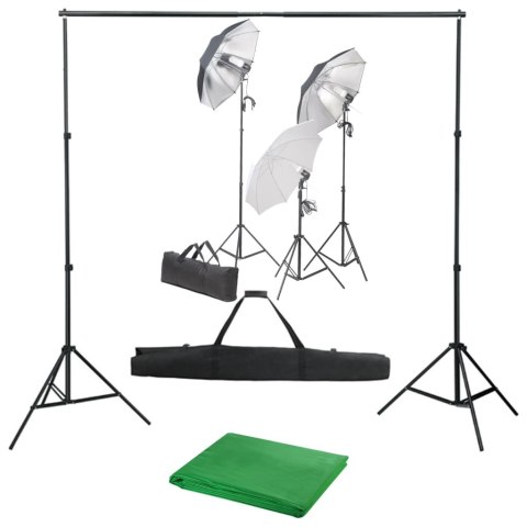 ZESTAW FOTO STUDIO 3 LAMPY PARASOLKI STATYWY ZIELONE TŁO 500X300CM