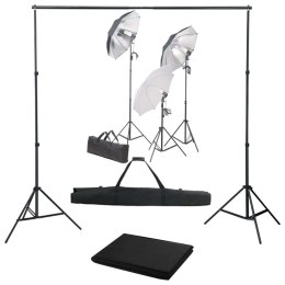 ZESTAW FOTO STUDIO 3 LAMPY PARASOLKI STATYWY CZARNE TŁO 300X300