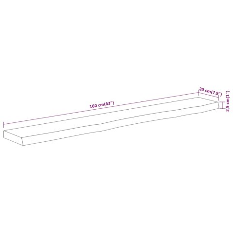 PÓŁKA ŚCIENNA 160X20X2,5CM DREWNO AKACJOWE NATURALNA KRAWĘDŹ