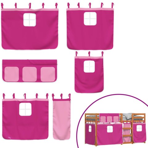 ŁÓŻKO PIĘTROWE Z ZASŁONKAMI RÓŻOWE 90X190CM DREWNO SOSNOWE