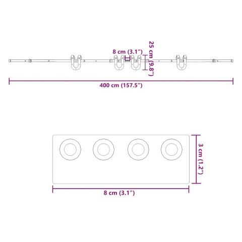 SYSTEM DO MONTAŻU DRZWI PRZESUWNYCH 400CM STAL CZARNY