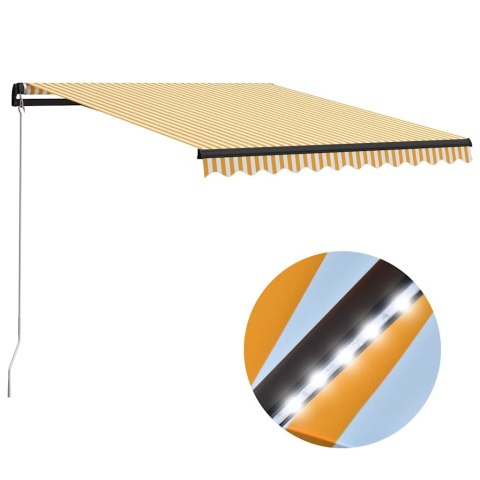 RĘCZNIE ZWIJANA MARKIZA Z LED 300X 250CM ŻÓŁTO-BIAŁA